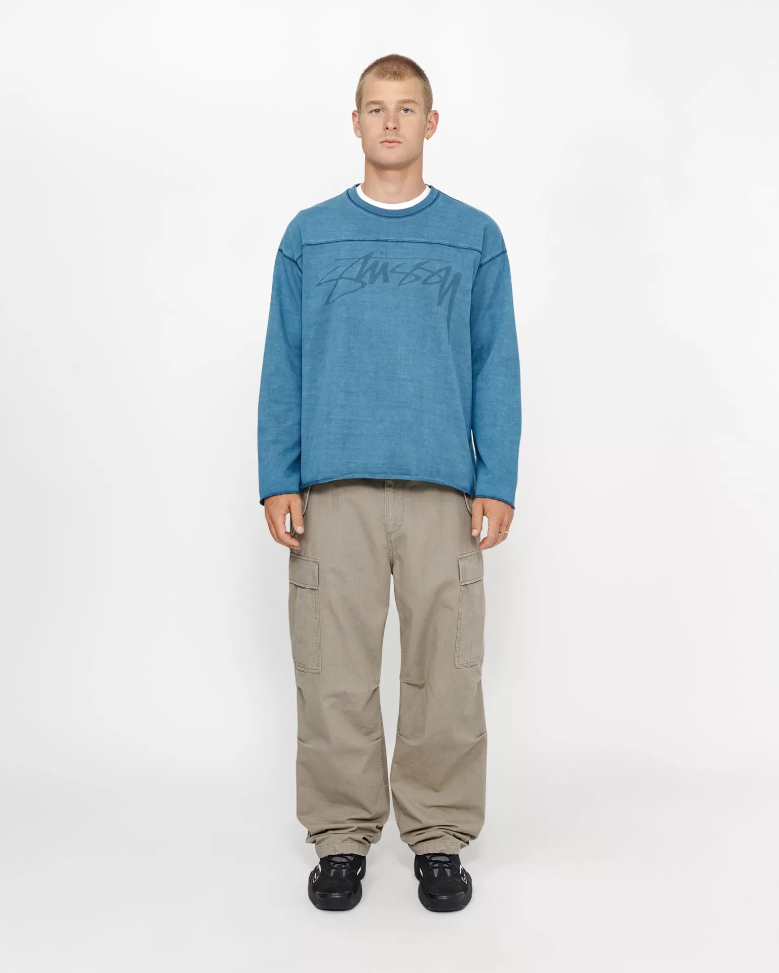 Stüssy Knits>FOOTBALL CREW PIGMENT DYED COTTON