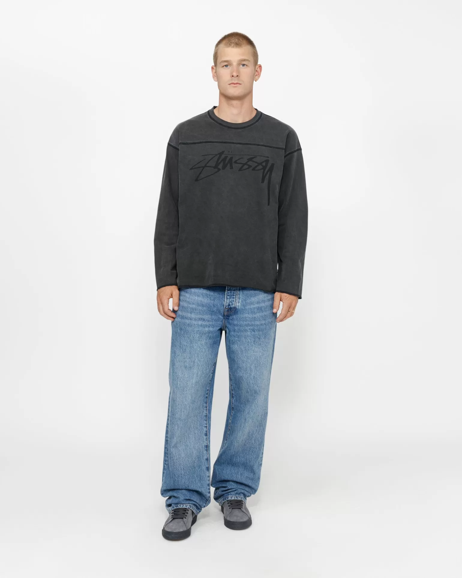 Stüssy Knits>FOOTBALL CREW PIGMENT DYED COTTON