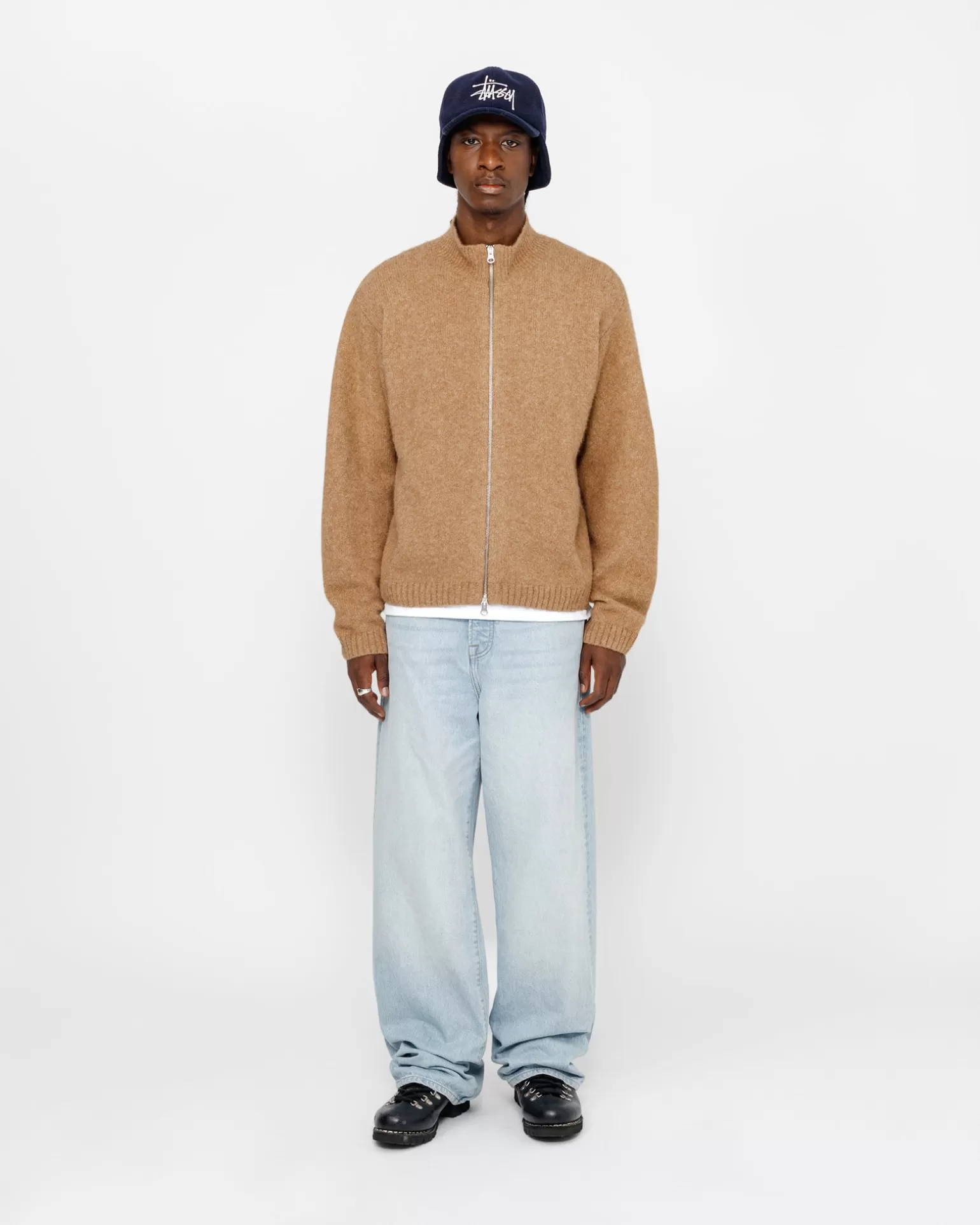 Stüssy Knits>FULL ZIP BRUSHED MERINO SWEATER