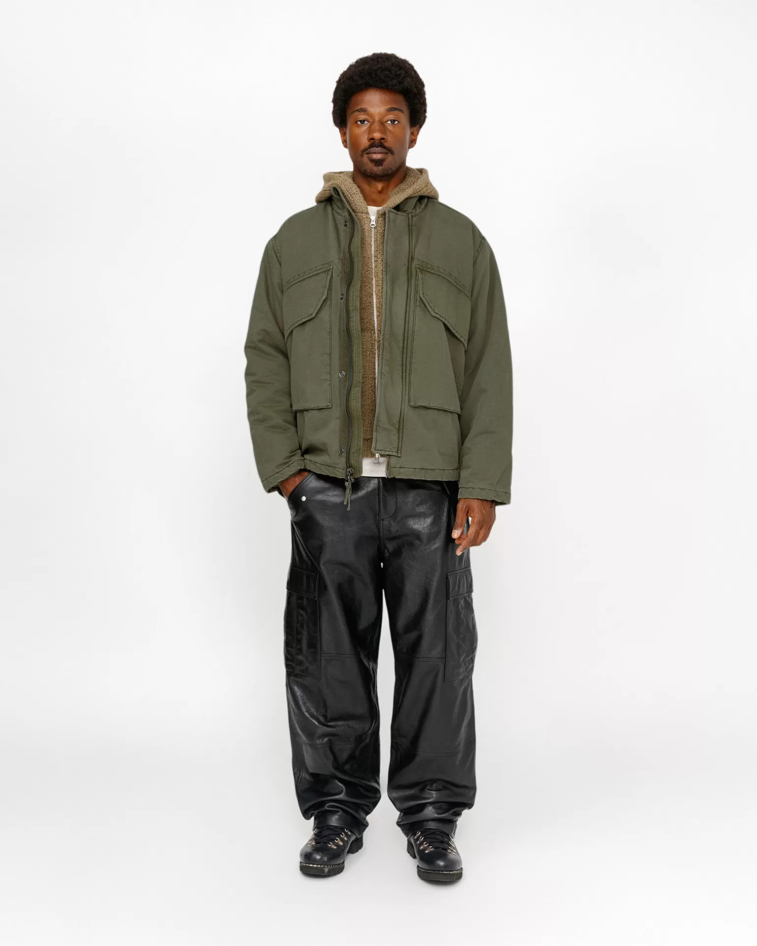 Stüssy Pants>MILITARY CARGO LEATHER PANT