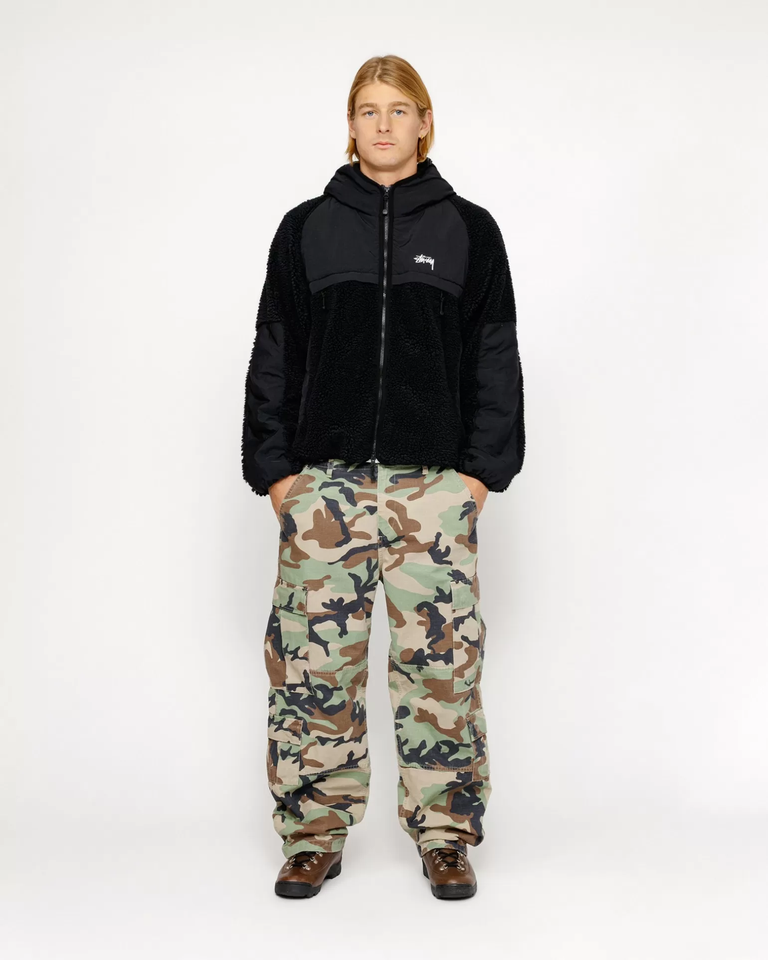 Stüssy Vestes>SHERPA PANELED HOODED JACKET