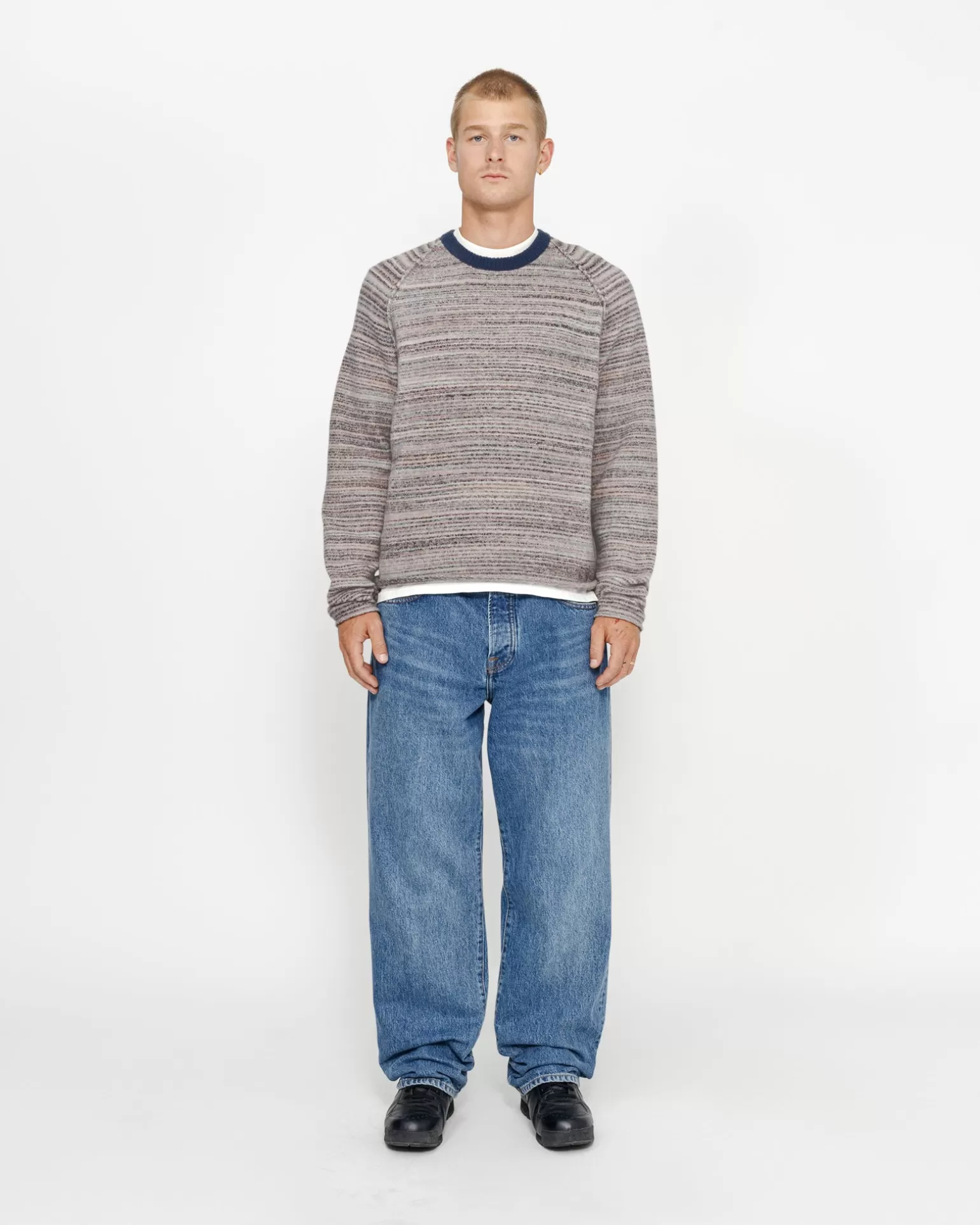 Stüssy Knits>TEXTURED KNIT CONTRAST COLLAR CREW