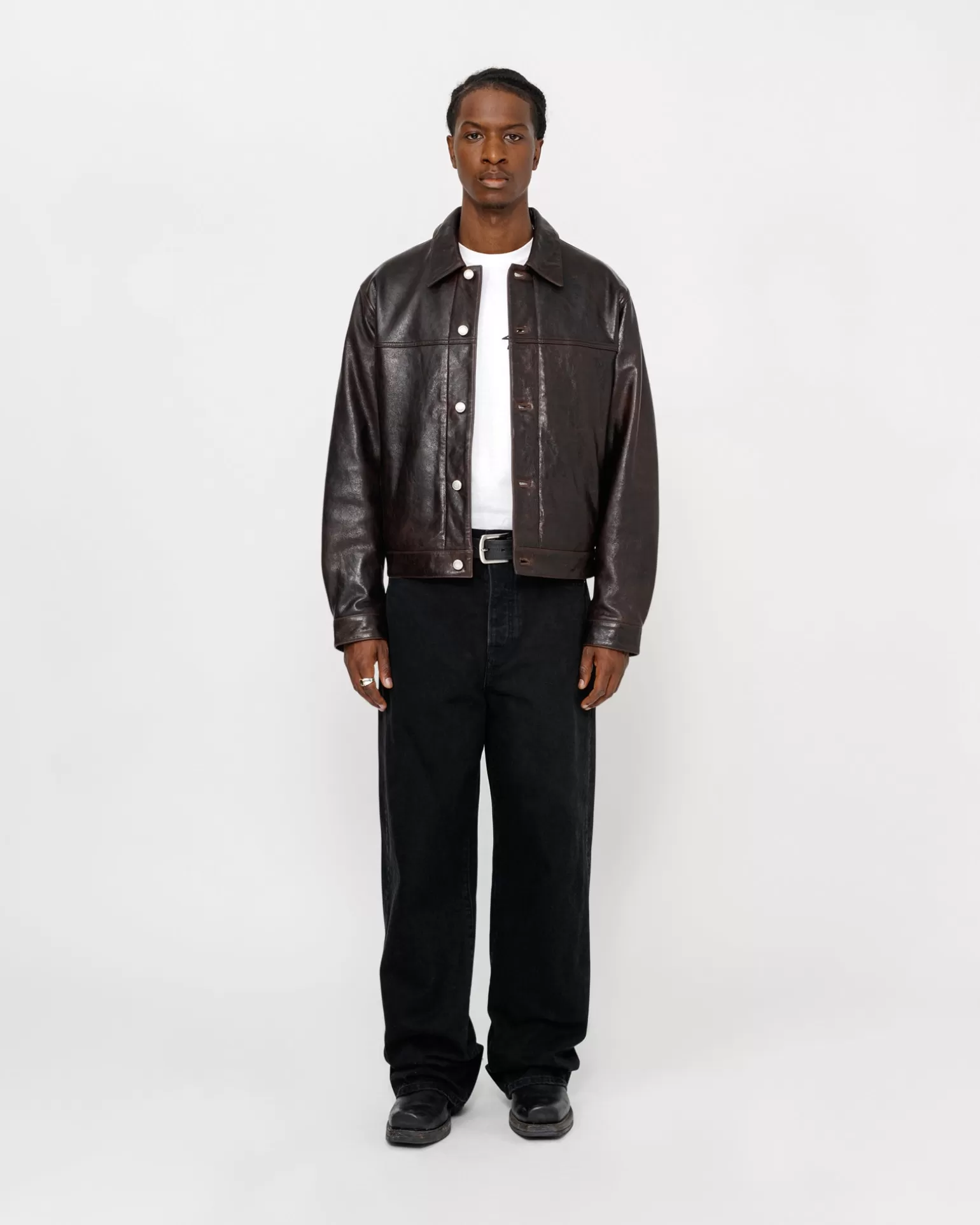 Stüssy Vestes>TRUCKER JACKET LEATHER